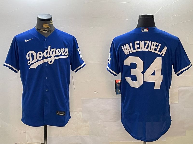 Men Los Angeles Dodgers 34 Valenzuela Blue Elite 2024 Nike MLB Jersey style 12161